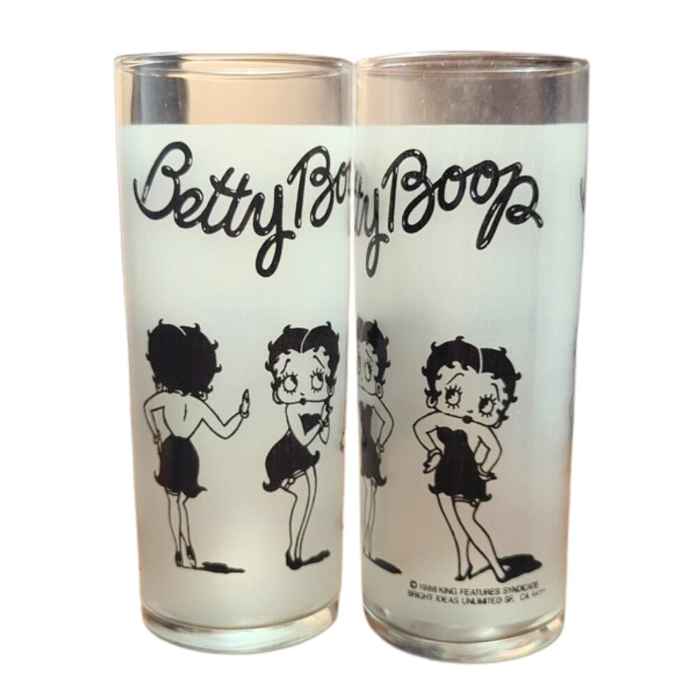 Vintage Betty Boop Frosted Glasses - Set of 2 Tall Water Glasses, Gift For Mom